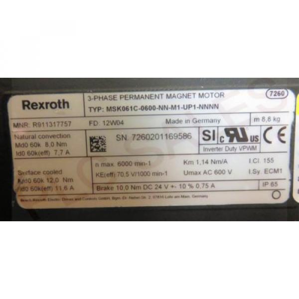 REXROTH Comoros  MSK061C-0600-NN-M1-UP1-NNNN | Permanant Magnet Servo Motor  Origin #2 image